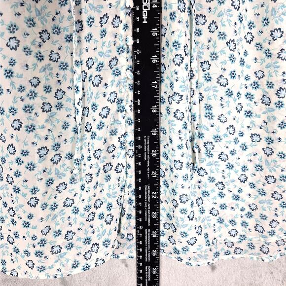 Womens Top Large Floral Boho Peasant Sheer Button Up Office Career Work Feminine - Picture 4 of 7